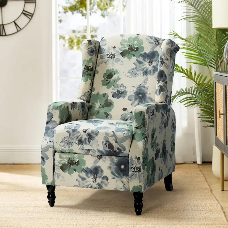 Mid-Century Modern Manual Pushback Recliner with Wingback Design