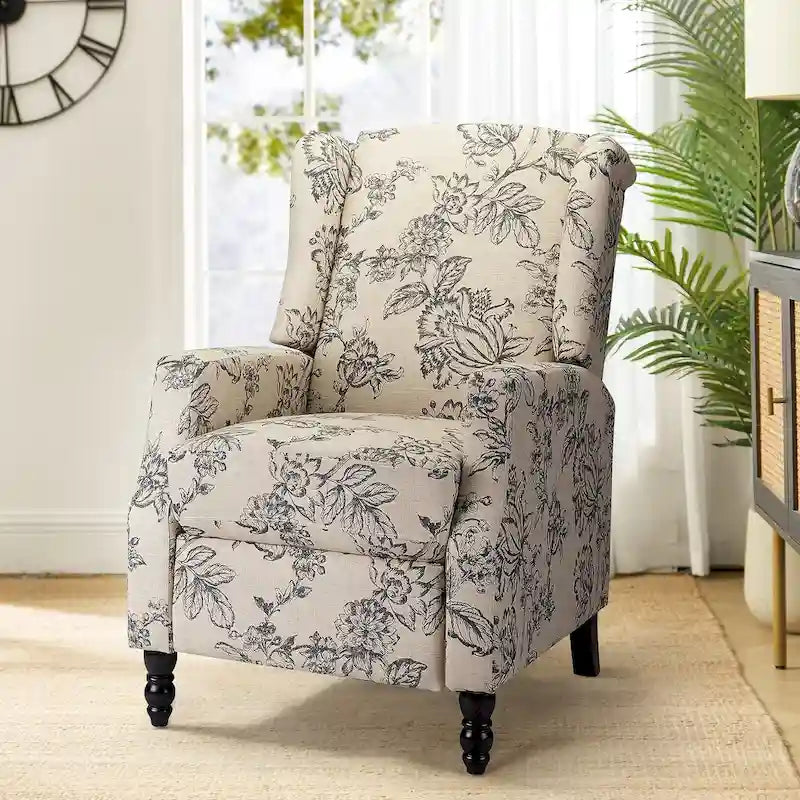 Mid-Century Modern Manual Pushback Recliner with Wingback Design