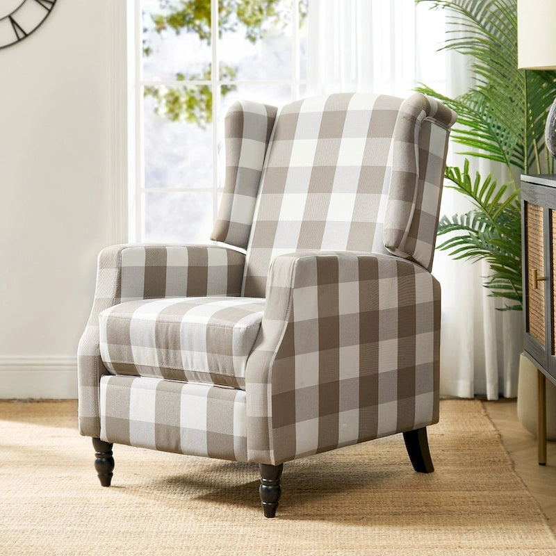 Mid-Century Modern Manual Pushback Recliner with Wingback Design