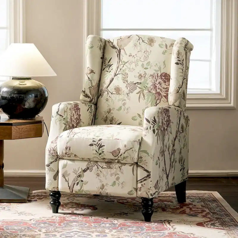 Mid-Century Modern Manual Pushback Recliner with Wingback Design