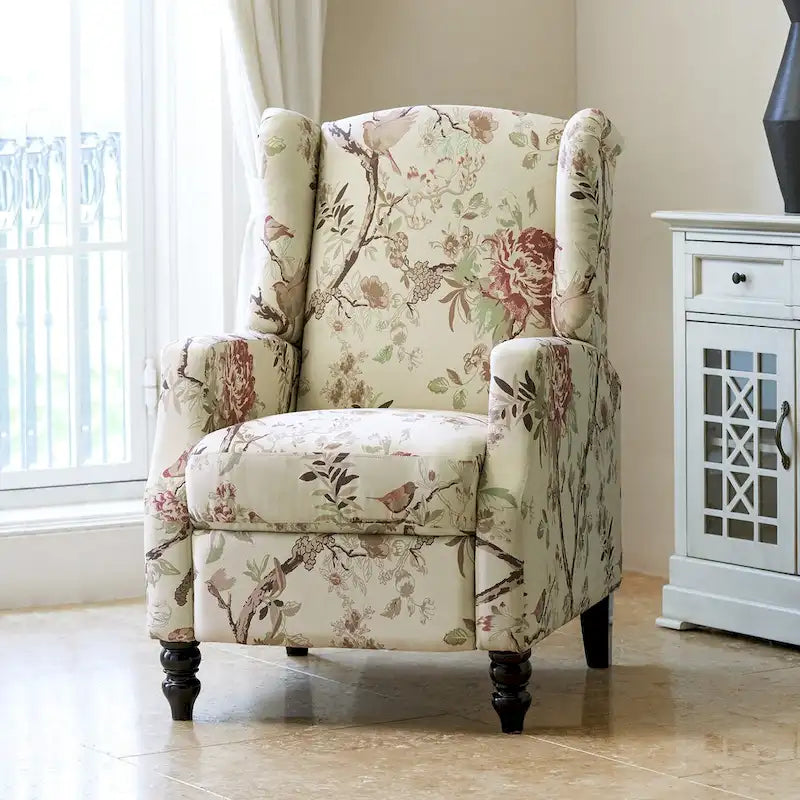 Mid-Century Modern Manual Pushback Recliner with Wingback Design