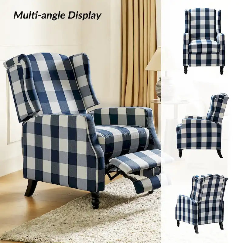 Fauteuil inclinable manuel "push-back" de style Mid-Century Modern avec dossier à oreilles