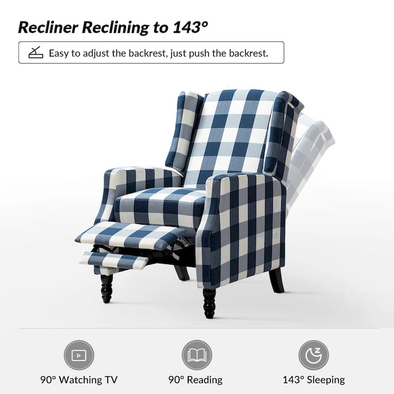 Fauteuil inclinable manuel "push-back" de style Mid-Century Modern avec dossier à oreilles