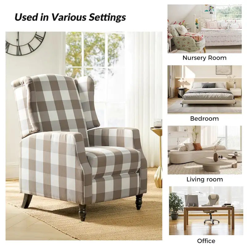 Fauteuil inclinable manuel "push-back" de style Mid-Century Modern avec dossier à oreilles