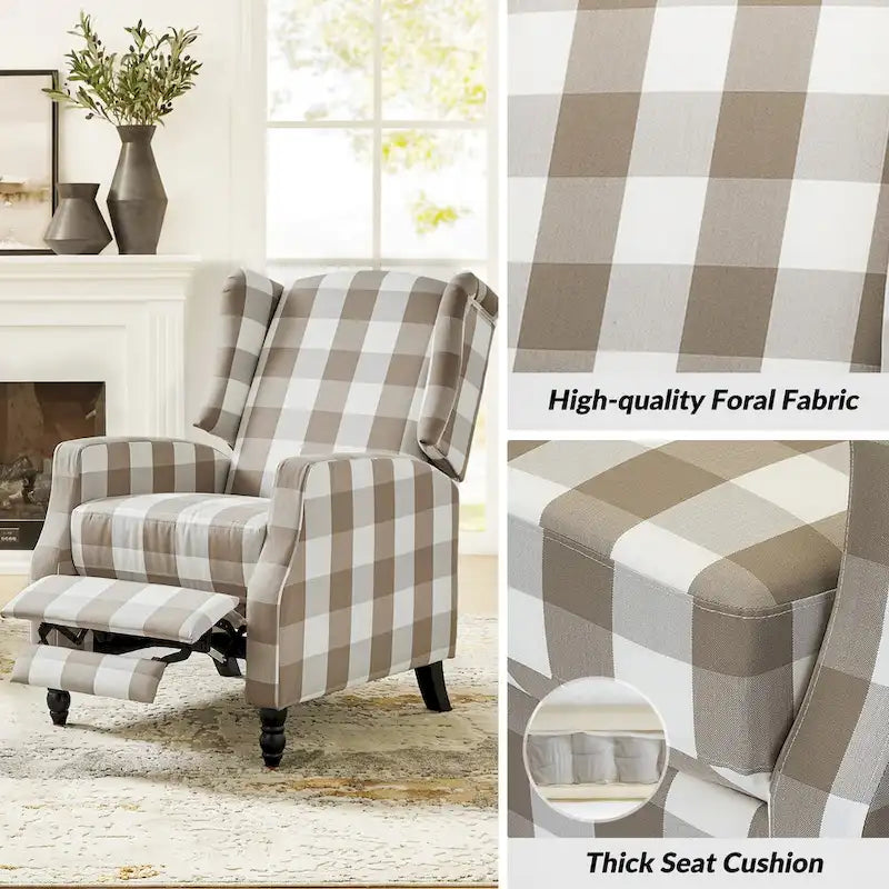 Fauteuil inclinable manuel "push-back" de style Mid-Century Modern avec dossier à oreilles