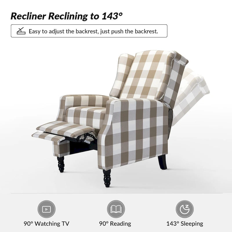 Fauteuil inclinable manuel "push-back" de style Mid-Century Modern avec dossier à oreilles
