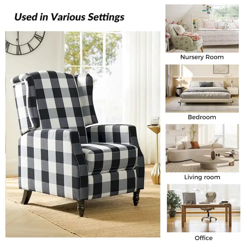 Fauteuil inclinable manuel "push-back" de style Mid-Century Modern avec dossier à oreilles