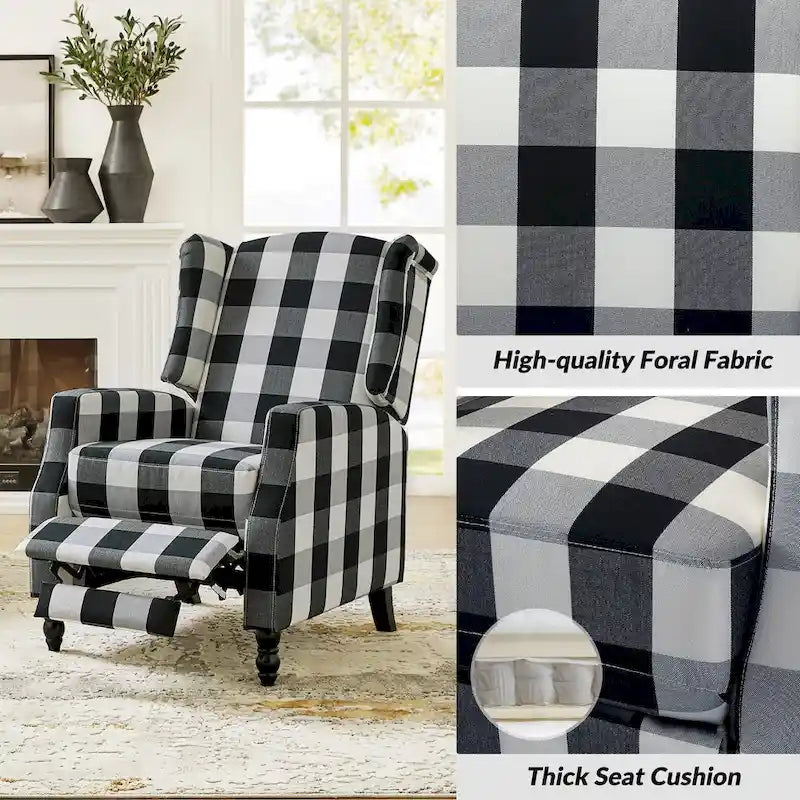 Fauteuil inclinable manuel "push-back" de style Mid-Century Modern avec dossier à oreilles