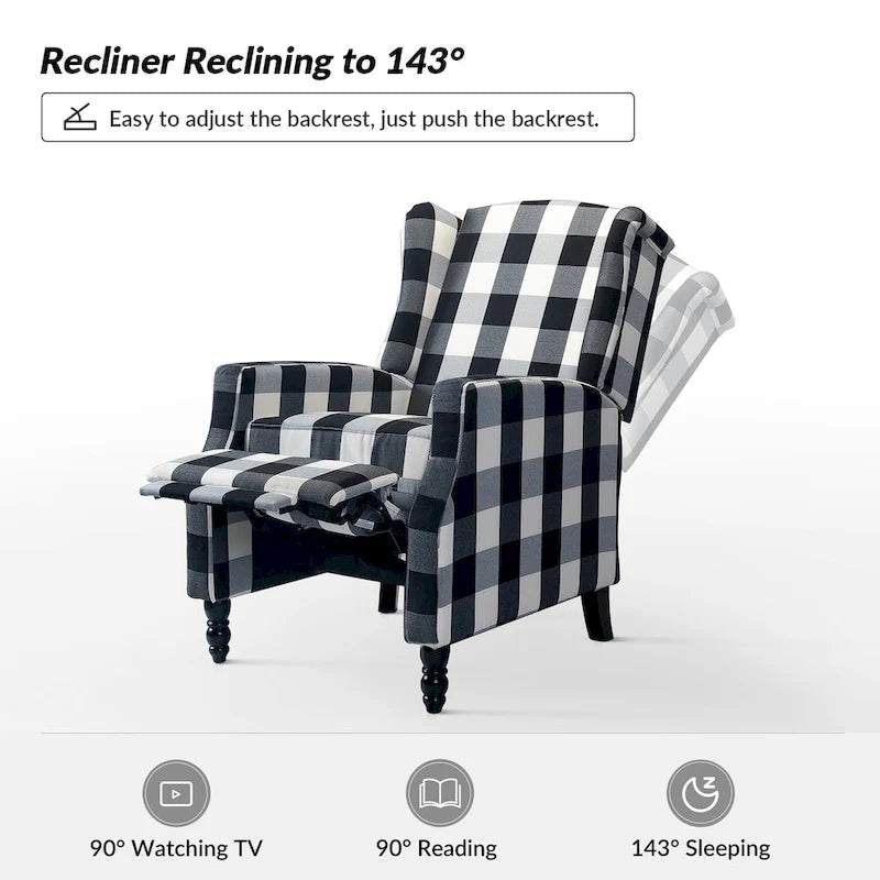 Fauteuil inclinable manuel "push-back" de style Mid-Century Modern avec dossier à oreilles