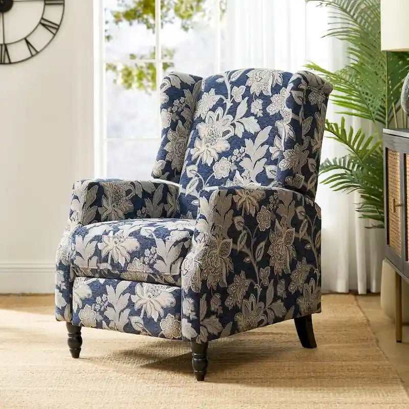 Fauteuil inclinable manuel "push-back" de style Mid-Century Modern avec dossier à oreilles