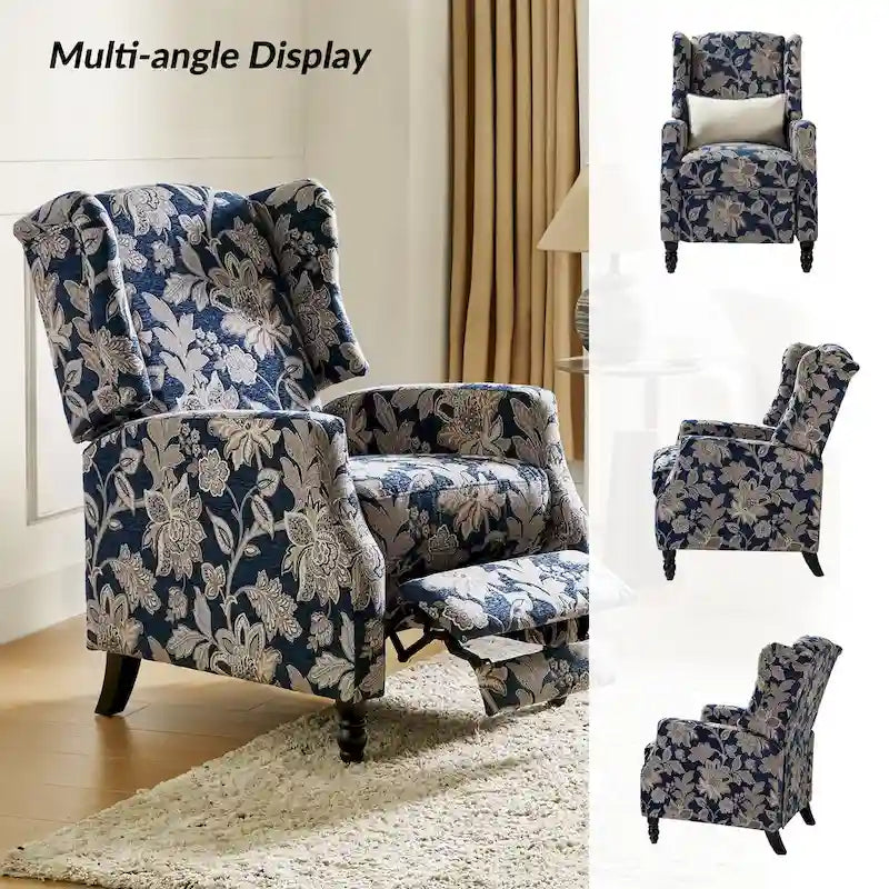 Fauteuil inclinable manuel "push-back" de style Mid-Century Modern avec dossier à oreilles