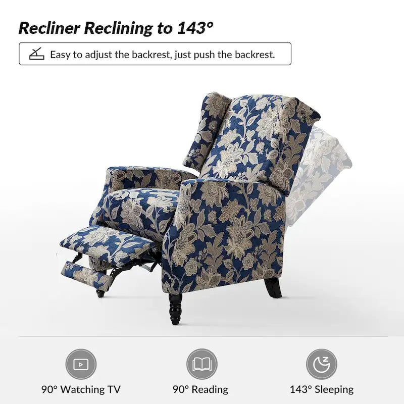 Fauteuil inclinable manuel "push-back" de style Mid-Century Modern avec dossier à oreilles