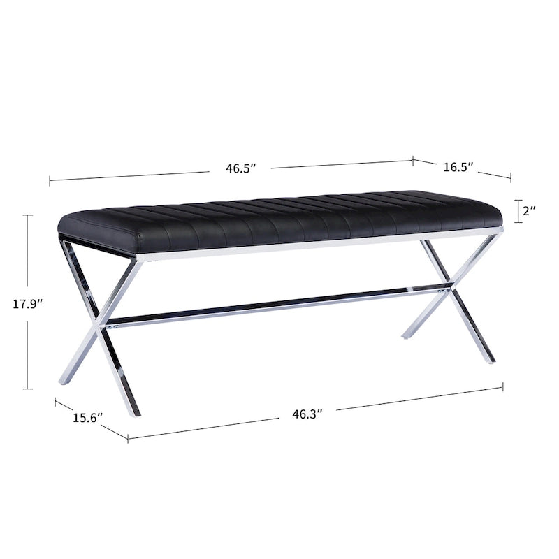 Banc de salle à manger capitonné en similicuir de 118 cm de long avec pieds en X en métal