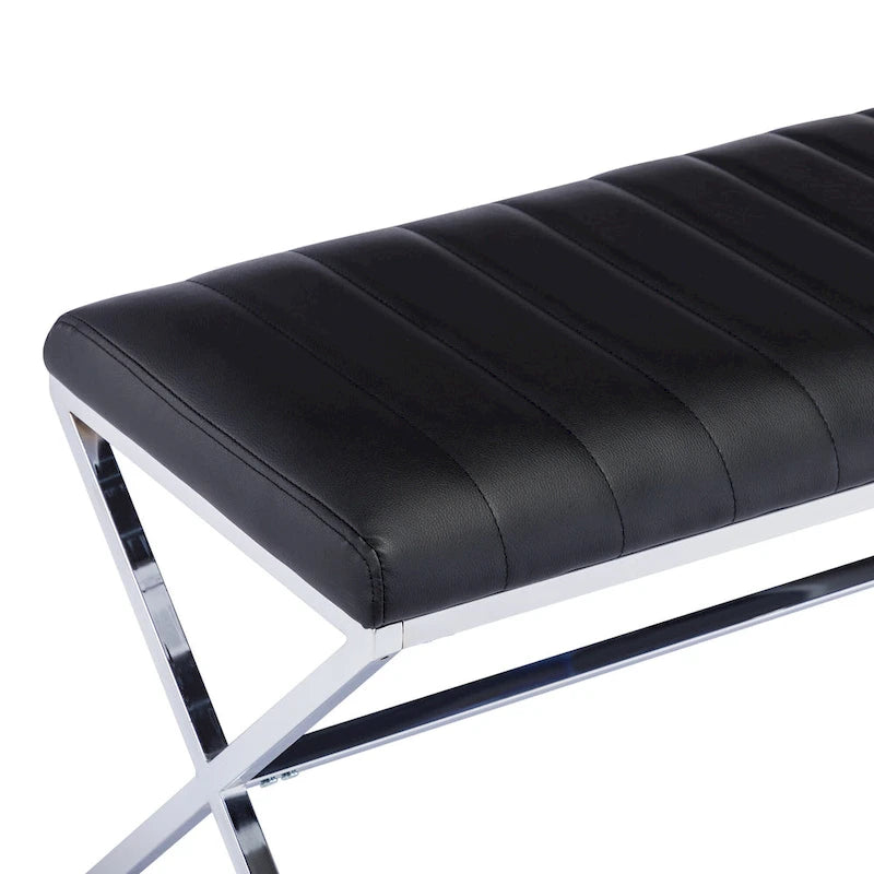 Banc de salle à manger capitonné en similicuir de 118 cm de long avec pieds en X en métal