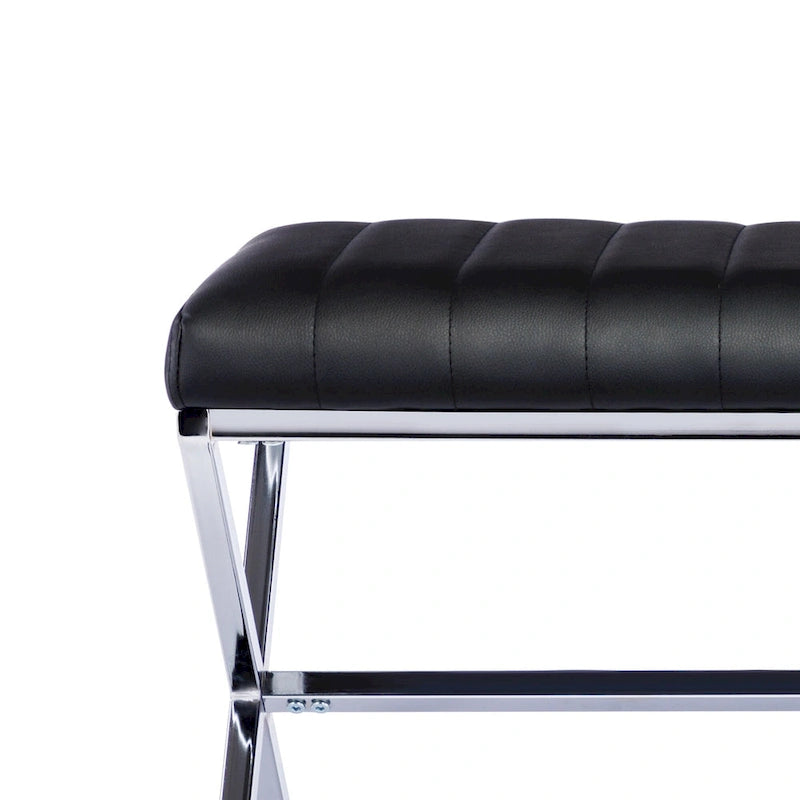 Banc de salle à manger capitonné en similicuir de 118 cm de long avec pieds en X en métal