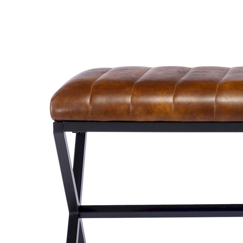 Banc de salle à manger capitonné en similicuir de 118 cm de long avec pieds en X en métal