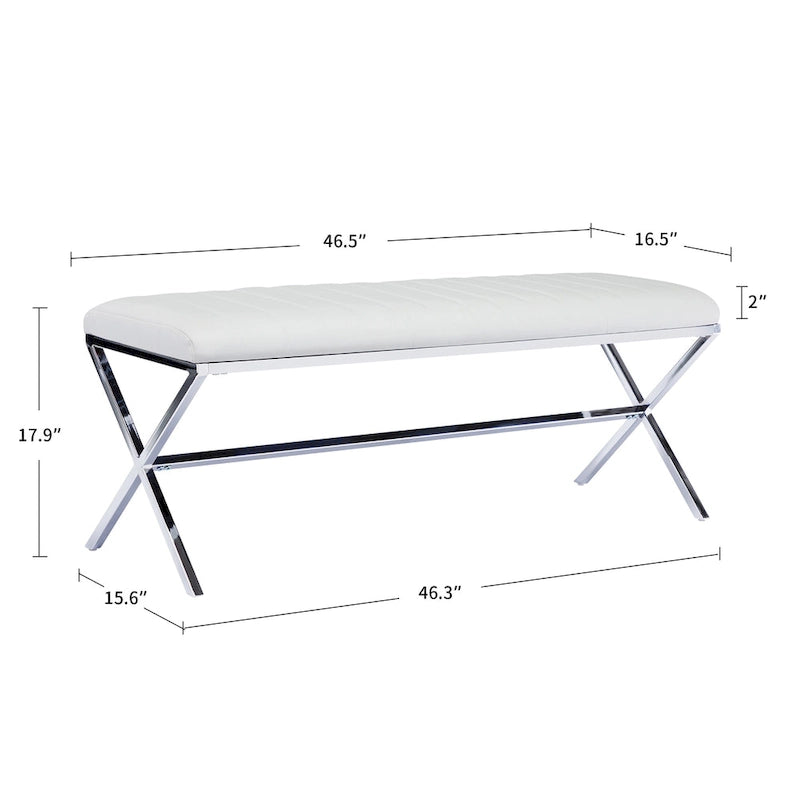 Banc de salle à manger capitonné en similicuir de 118 cm de long avec pieds en X en métal