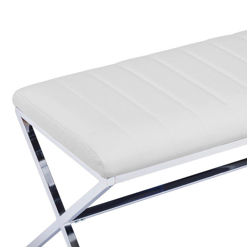 Banc de salle à manger capitonné en similicuir de 118 cm de long avec pieds en X en métal