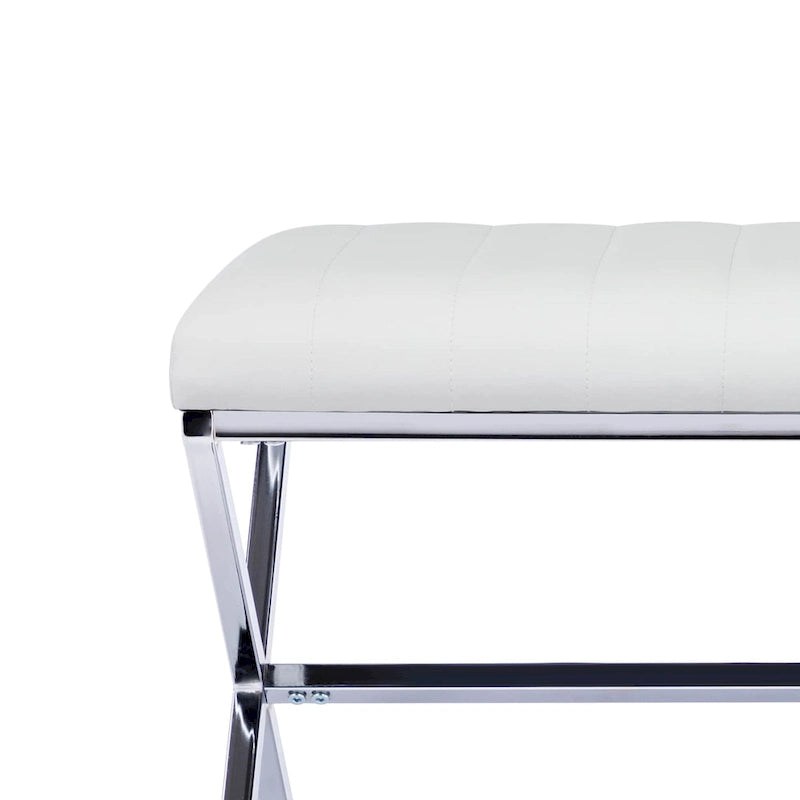 Banc de salle à manger capitonné en similicuir de 118 cm de long avec pieds en X en métal