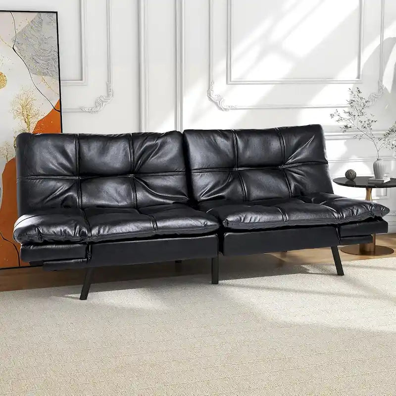 Futon moderne en similicuir avec mousse à mémoire de forme et accoudoirs réglables.