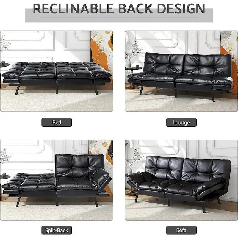 Futon moderne en similicuir avec mousse à mémoire de forme et accoudoirs réglables.