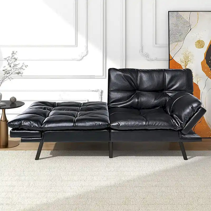 Futon moderne en similicuir avec mousse à mémoire de forme et accoudoirs réglables.