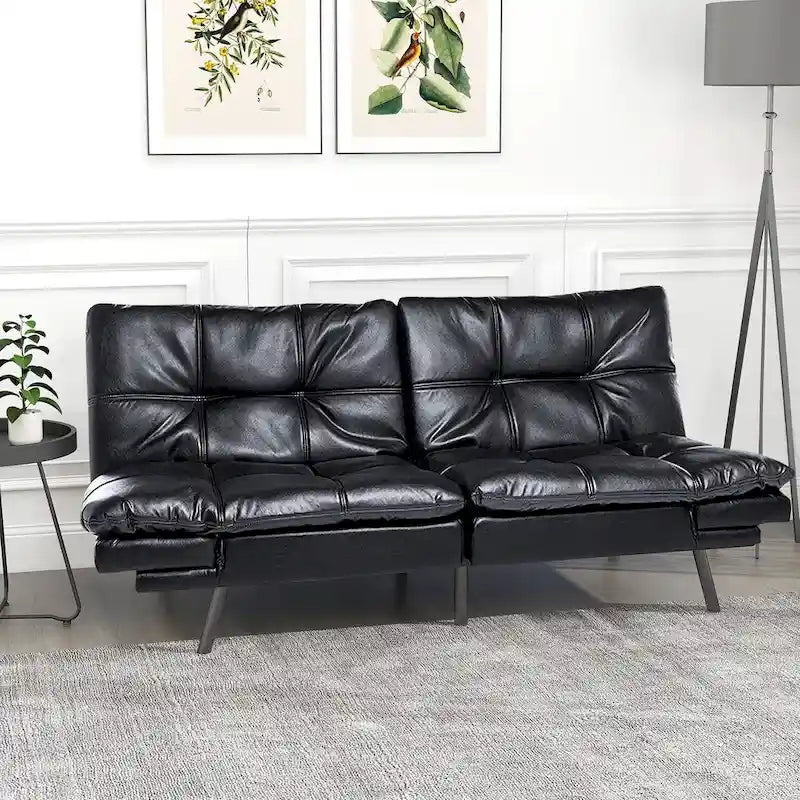 Futon moderne en similicuir avec mousse à mémoire de forme et accoudoirs réglables.