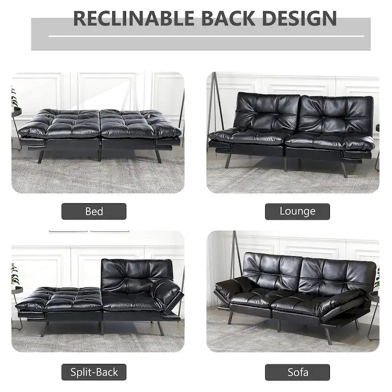 Futon moderne en similicuir avec mousse à mémoire de forme et accoudoirs réglables.