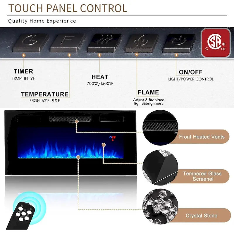 Meuble TV de 70 po avec foyer électrique de 36 po