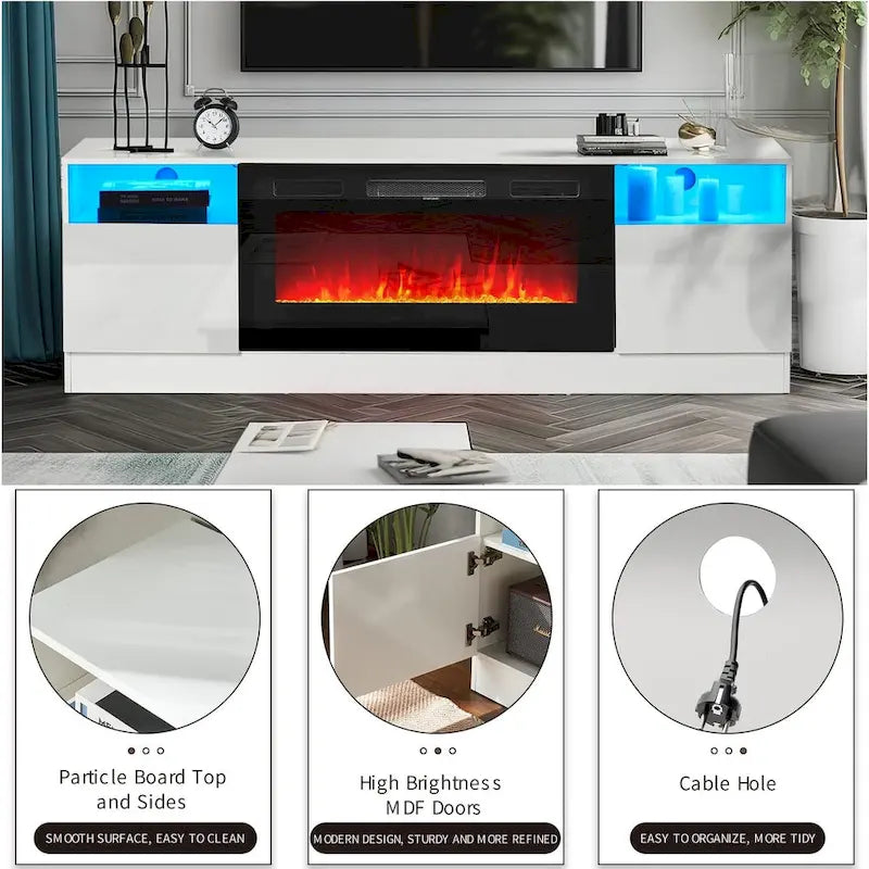 Meuble TV de 70 po avec foyer électrique de 36 po
