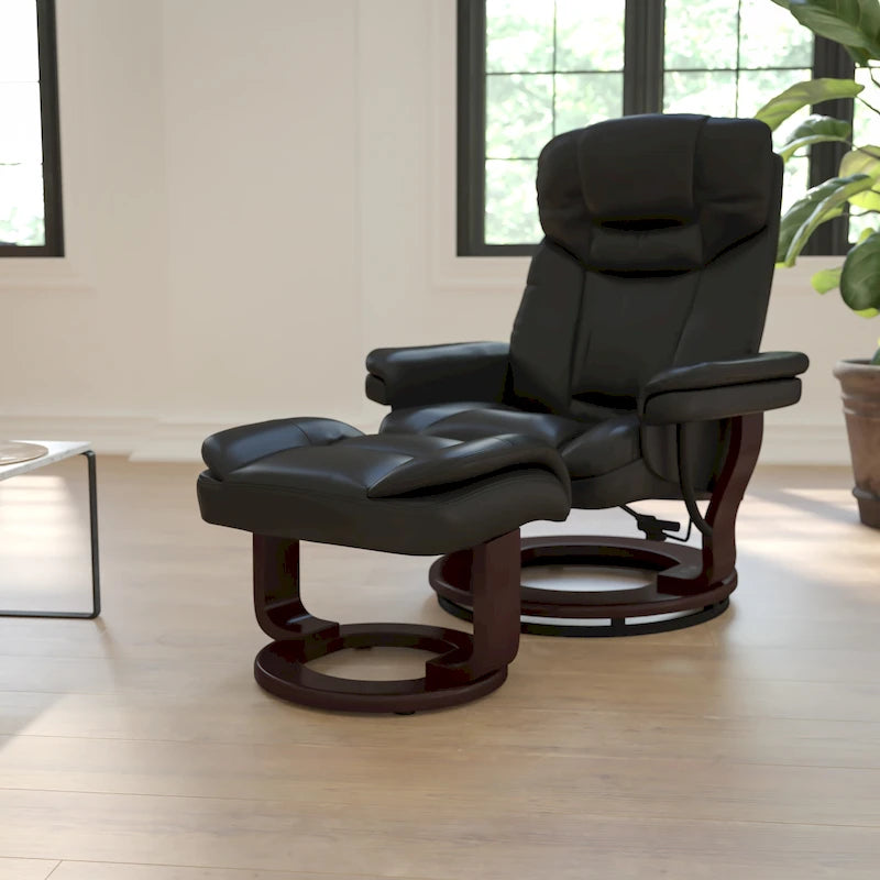 Fauteuil inclinable contemporain multiposition et pouf incurvé avec base pivotante