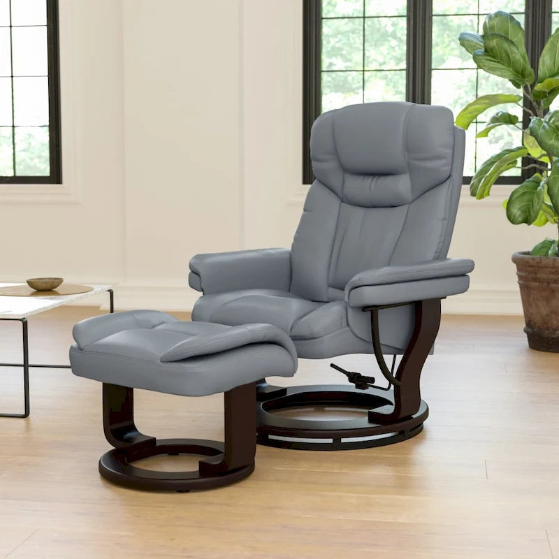 Fauteuil inclinable contemporain multiposition et pouf incurvé avec base pivotante