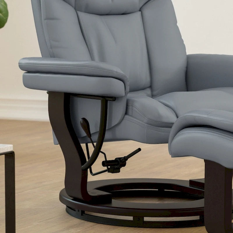 Fauteuil inclinable contemporain multiposition et pouf incurvé avec base pivotante