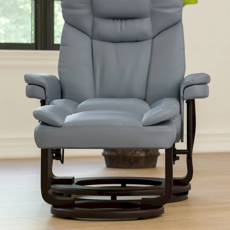 Fauteuil inclinable contemporain multiposition et pouf incurvé avec base pivotante