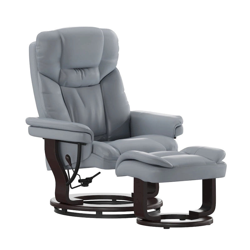 Fauteuil inclinable contemporain multiposition et pouf incurvé avec base pivotante