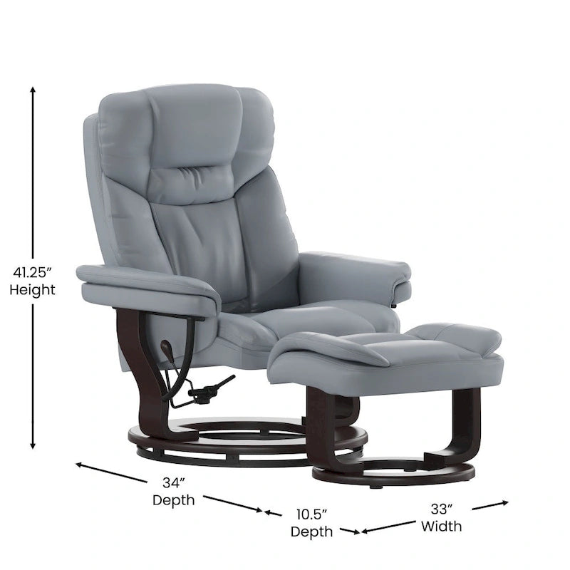 Fauteuil inclinable contemporain multiposition et pouf incurvé avec base pivotante