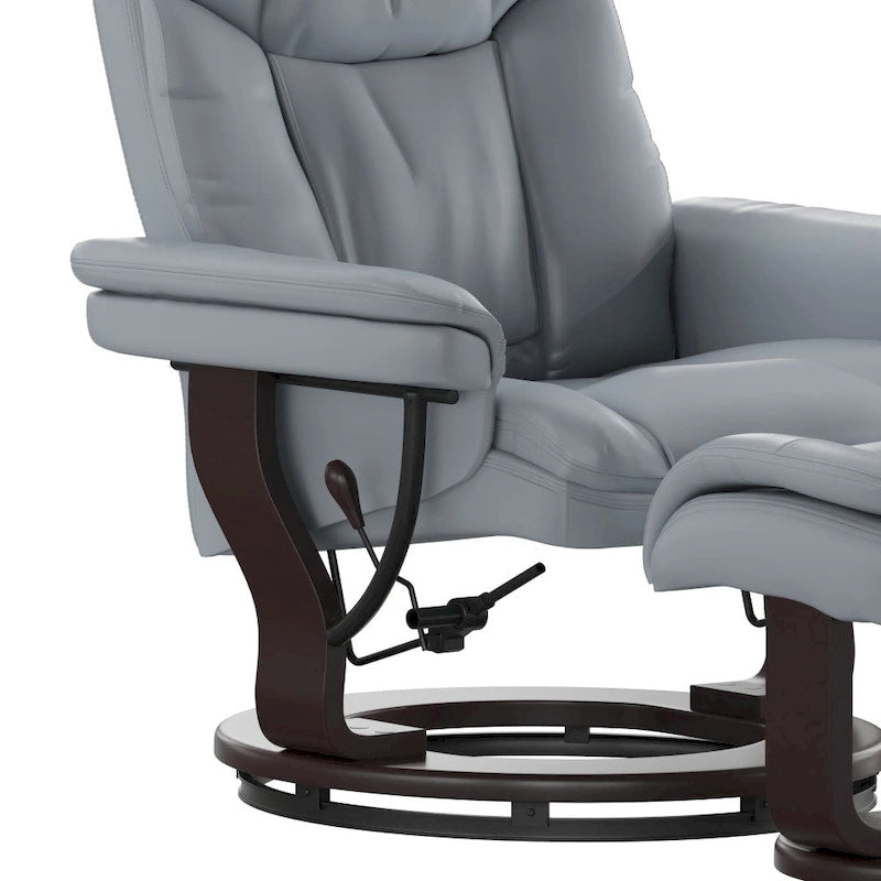 Fauteuil inclinable contemporain multiposition et pouf incurvé avec base pivotante