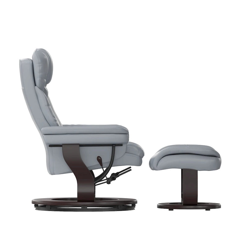 Fauteuil inclinable contemporain multiposition et pouf incurvé avec base pivotante