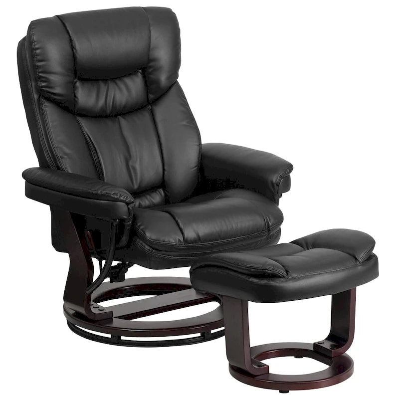 Fauteuil inclinable contemporain multiposition et pouf incurvé avec base pivotante