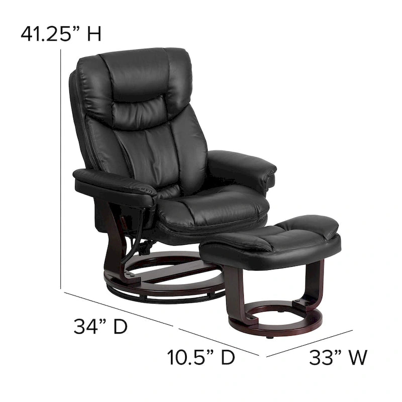 Fauteuil inclinable contemporain multiposition et pouf incurvé avec base pivotante