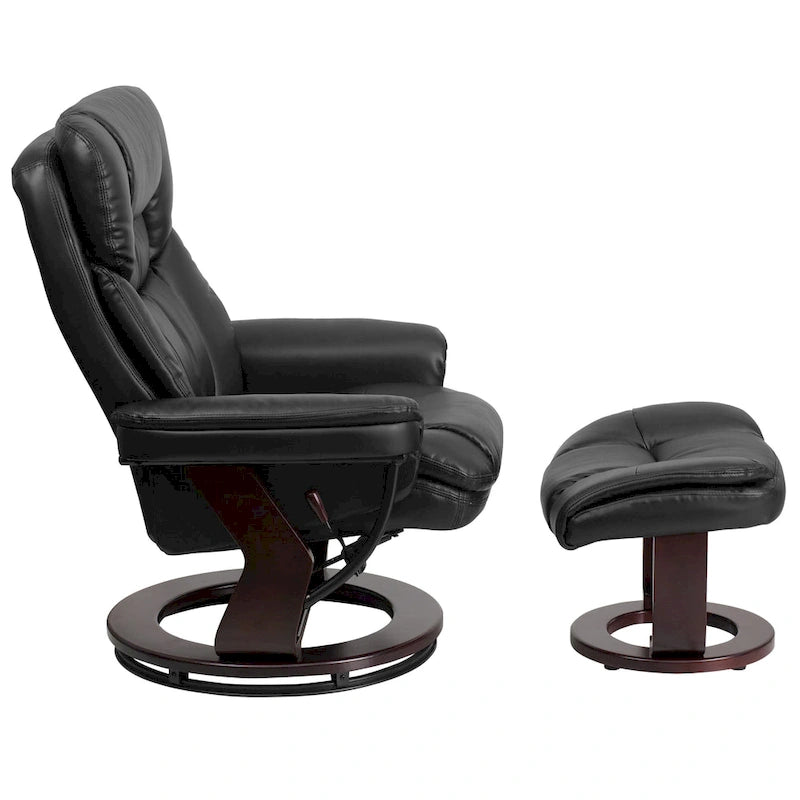 Fauteuil inclinable contemporain multiposition et pouf incurvé avec base pivotante