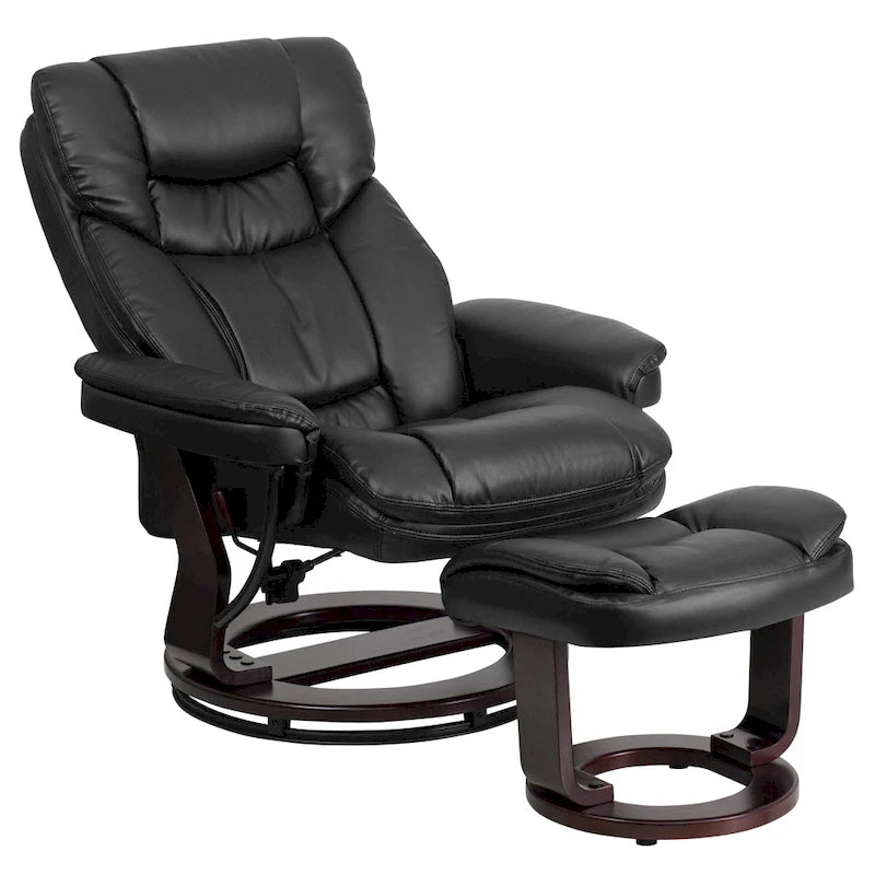 Fauteuil inclinable contemporain multiposition et pouf incurvé avec base pivotante