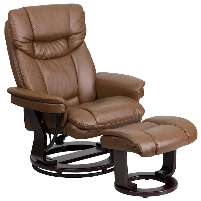 Fauteuil inclinable contemporain multiposition et pouf incurvé avec base pivotante
