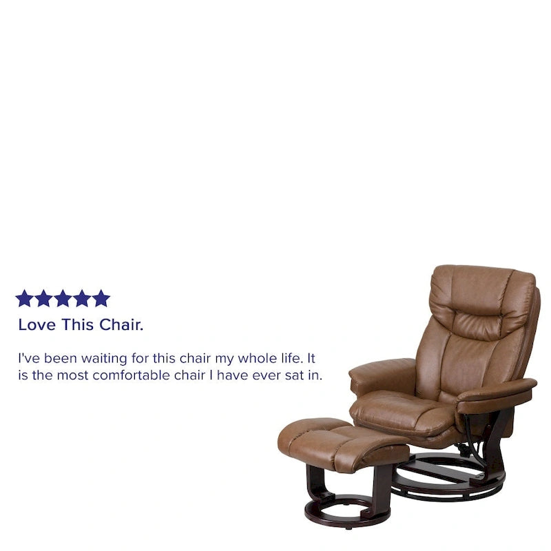 Fauteuil inclinable contemporain multiposition et pouf incurvé avec base pivotante