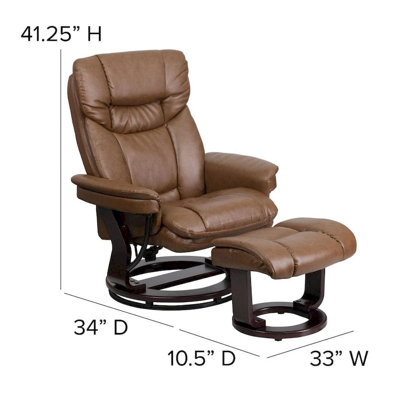 Fauteuil inclinable contemporain multiposition et pouf incurvé avec base pivotante