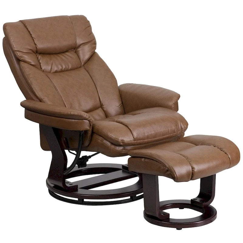Fauteuil inclinable contemporain multiposition et pouf incurvé avec base pivotante