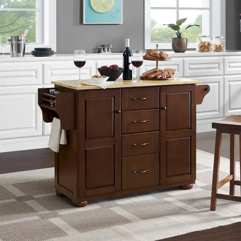 Crosley Eleanor Natural Wood Top Kitchen Island - 18d x 51.5w x 35.25h