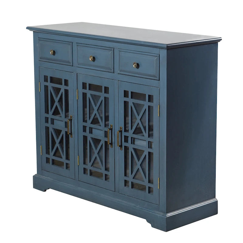 Buffet 3 tiroirs et 2 portes bleu marine