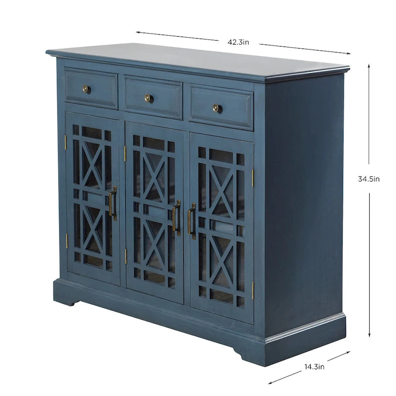 Buffet 3 tiroirs et 2 portes bleu marine