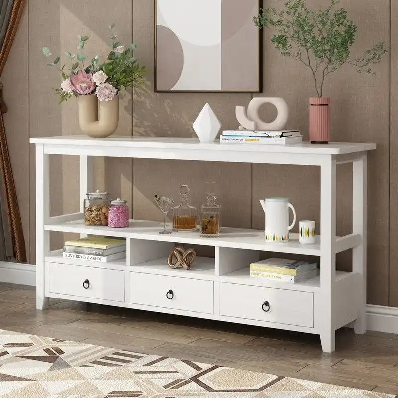 Console de style vintage à 3 niveaux avec 3 tiroirs et étagères